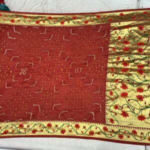 Majestic Rust Flower Paithani Bandhani Saree(BFP-05)