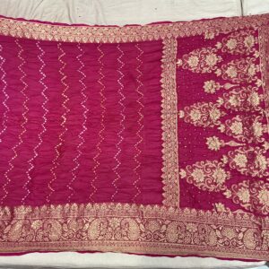 Premium Lehariyu Bandhani Silk Saree - Rani Pink (BLS-01)