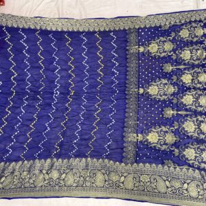 Premium Lehariyu Bandhani Silk Saree - Royal Blue (BLS-04)