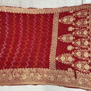 Premium Lehariyu Bandhani Silk Saree - Traditional Red (BLS-05)