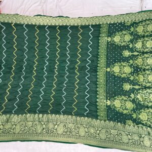 Premium Lehariyu Bandhani Silk Saree - Emerald Green (BLS-06)