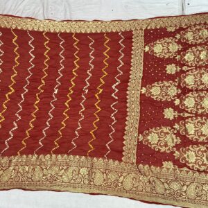 Premium Lehariyu Bandhani Silk Saree - Maroun Red(BLS-08)