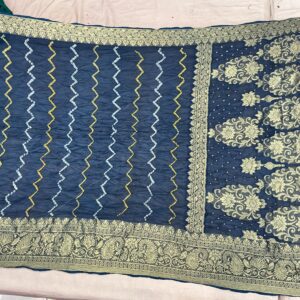 Premium Lehariyu Bandhani Silk Saree - Midnight Blue (BLS-08)