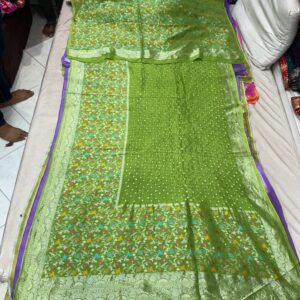 Premium Paithani Bandhani Exclusive Saree - Lime Green (BPE-01)