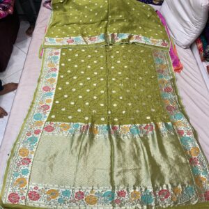 Premium Paithani Bandhani Exclusive Saree - Olive Green (BPE-03)