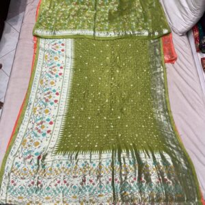 Premium Paithani Bandhani Exclusive Saree - Moss Green (BPE-05)