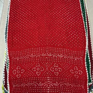 Premium Pure Bandhani Saree - Scallop Border Red (BSB-01)