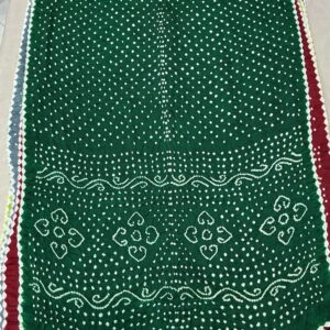 Premium Pure Bandhani Saree - Scallop Border Bottle Green (BSB-02)