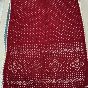 Premium Pure Bandhani Saree - Scallop Border Heritage Maroon (BSB-03)
