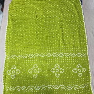 Premium Pure Bandhani Saree - Scallop Border Parrot Green (BSB-06)