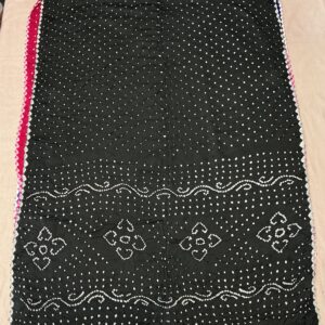 Premium Pure Bandhani Saree - Scallop Border Midnight Black (BSB-07)