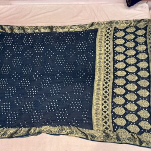 Premium Semi Georgette Bandhani Saree - Midnight Navy (SGB-03)