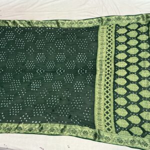 Premium Semi Georgette Bandhani Saree - Dark Forest Green (SGB-06)