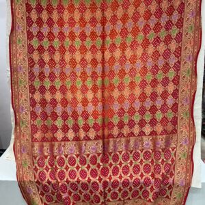 Premium Pure Bandhani Meenakari Saree - Royal Crimson Red (MPB-03)