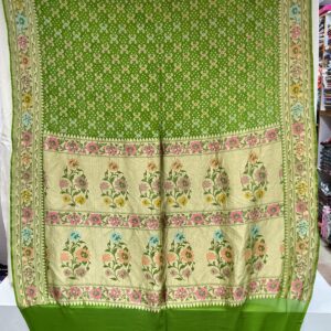 Premium Pure Bandhani Meenakari Saree - Olive Lime Green (MPB-06)