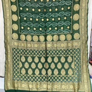 Premium Pure Banarasi Rai Bandhani - Bottle Green (BRB-01)