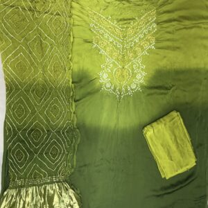 Ombre Shaded Bandhani Dress Material - Lime & Olive Green (OSD-01)