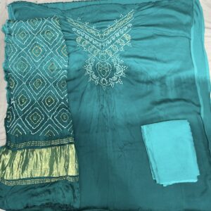 Ombre Shaded Bandhani Dress Material – Teal & Navy Blue (OSD-02)
