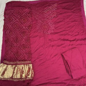 Ombre Shaded Bandhani Dress Material - Pink & Wine(OSD-05)