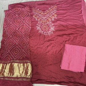 Ombre Shaded Bandhani Dress Material - Peach & Rose Pink (OSD-06)