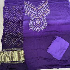 Ombre Shaded Bandhani Dress Material - Violet & Indigo Blue (OSD-07)
