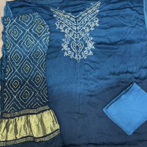 Ombre Shaded Bandhani Dress Material - Sky & Ocean Blue (OSD-08)