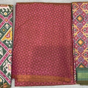 Premium Patola Print Dress Material - Caroot & Olive Green (PTD-01)