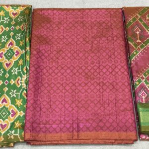 Premium Patola Print Dress Material - Parrot Green & Onion (PTD-04)
