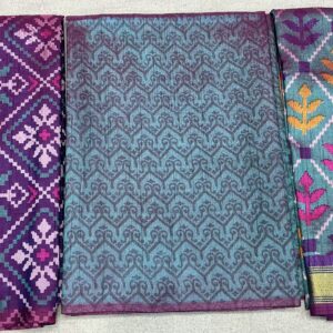 Premium Patola Print Dress Material - Mystic Teal & Lavender (PTD-07)
