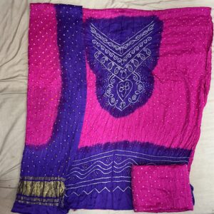 Premium Pure Gajji Silk Dress Material - Festive Pink & Purple (GSD-04)