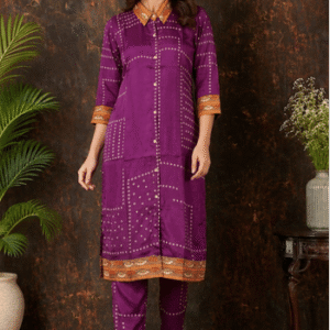 Premium Wine Silk Readymade Kurti Pant Set (PRS-02)