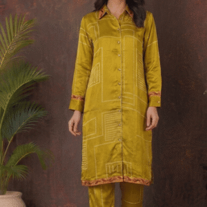 Vibrant Mustard Yellow Silk Kurti Pant Set (PRS-03)