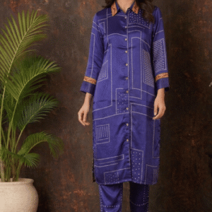 Royal Blue Premium Stitched Silk Kurti Set (PRS-06)