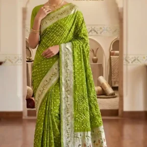 Lime Olive Green Paithani Bandhani Saree (BFP-10)