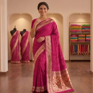 Festive Rani Pink Paithani Bandhani Saree (BFP-15)