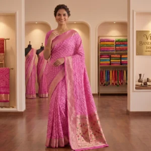Pastel Rose Pink Paithani Bandhani Saree (BFP-16)