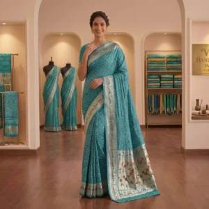 Sea Green Bloom Paithani Bandhani Saree (BFP-17)
