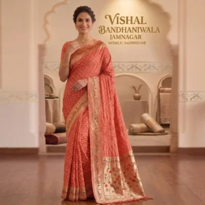 Coral Peach Paithani Bandhani Saree (BFP-18)