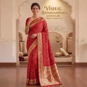 Crimson Red Bloom Paithani Bandhani Saree (BFP-19)
