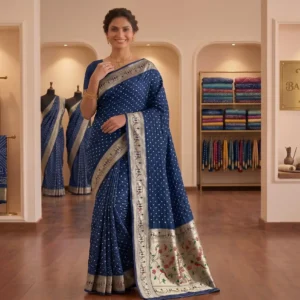 Midnight Blue Heritage Paithani Bandhani Saree (BFP-20)