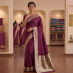 Deep Wine Plum Paithani Bandhani Saree (BFP-21)
