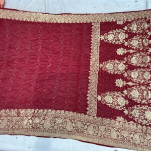 Premium Lehariyu Bandhani Silk Saree – Classic Red (BLS-10)