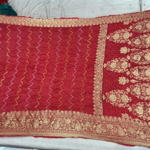 Premium Lehariyu Bandhani Silk Saree – Crimson Red (BLS-09)