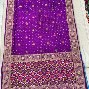 Exclusive Silk Patola Pallu Border Bandhani Saree – Royal Purple (SPP01)