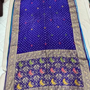 Exclusive Silk Patola Pallu Border Bandhani Saree – Dark Violet (SPP10)