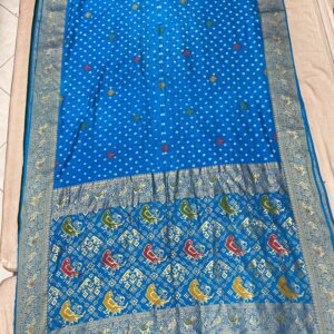 Exclusive Silk Patola Pallu Border Bandhani Saree – Turquoise Blue (SPP11)