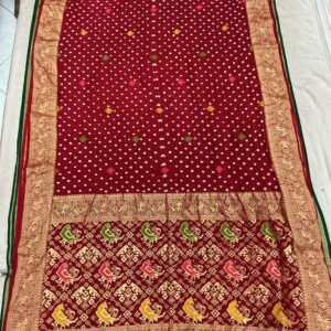 Exclusive Silk Patola Pallu Border Bandhani Saree – Brick Red (SPP12)