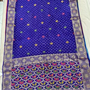 Exclusive Silk Patola Pallu Border Bandhani Saree – Royal Blue (SPP03)