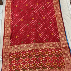 Exclusive Silk Patola Pallu Border Bandhani Saree – Tomato Red (SPP05)