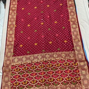 Exclusive Silk Patola Pallu Border Bandhani Saree – Wine Red (SPP07)